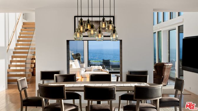 Dining room, Interior, Living room, Pendant Lights, Water, Wood Texture Flooring