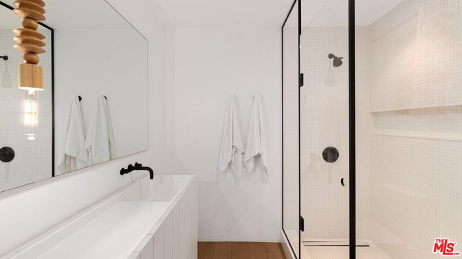 Bathroom, Glass Shower, Interior, Wood Texture Flooring