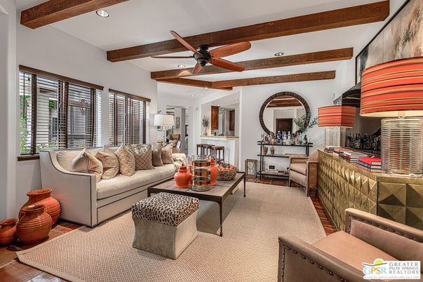 Interior, Living room, Recessed Lighting, Wooden Beams