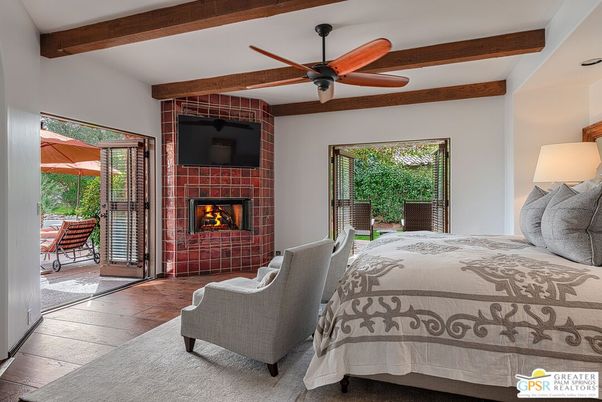 Bedroom, Fireplace, Interior, Wooden Beams, Wood Texture Flooring