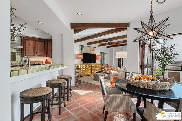 Dining room, Interior, Kitchen, Pendant Lights, Recessed Lighting, Wooden Beams