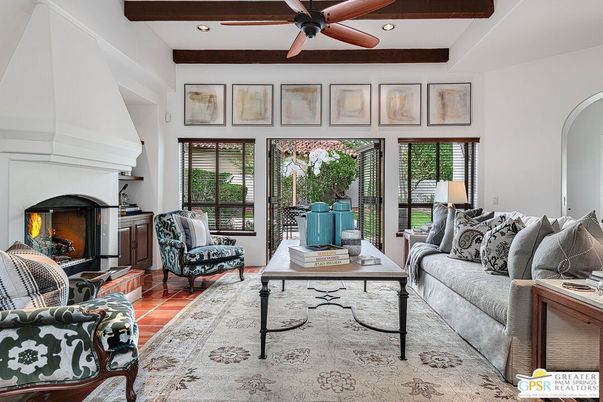 Fireplace, Interior, Living room, Recessed Lighting, Wooden Beams, Wood Texture Flooring