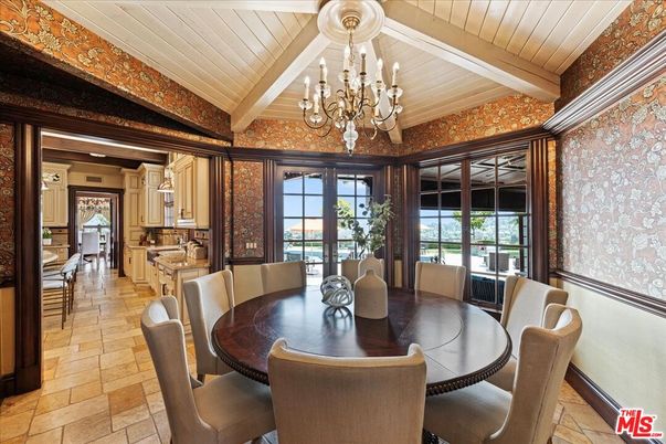 Chandelier, Dining room, Interior, Wooden Beams