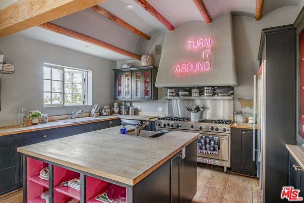 Interior, Kitchen, Recessed Lighting, Stainless Steel Appliances, Wooden Beams, Wood Texture Flooring