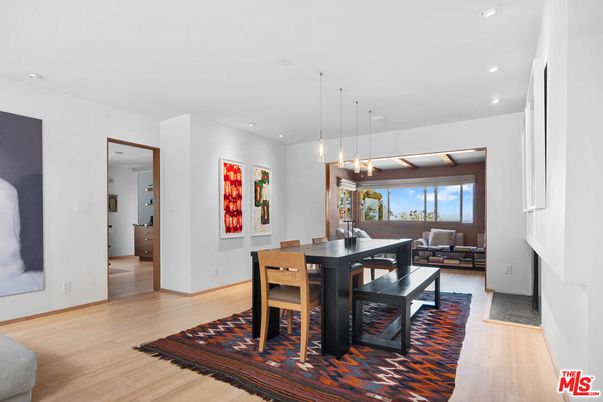 Dining room, Interior, Living room, Pendant Lights, Recessed Lighting, Wood Texture Flooring
