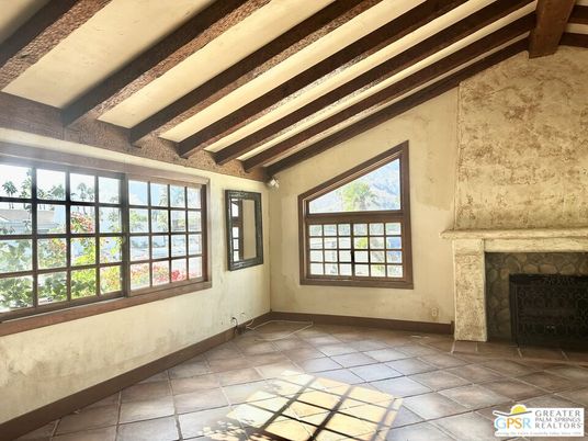 Empty room, Fireplace, Interior, Wooden Beams