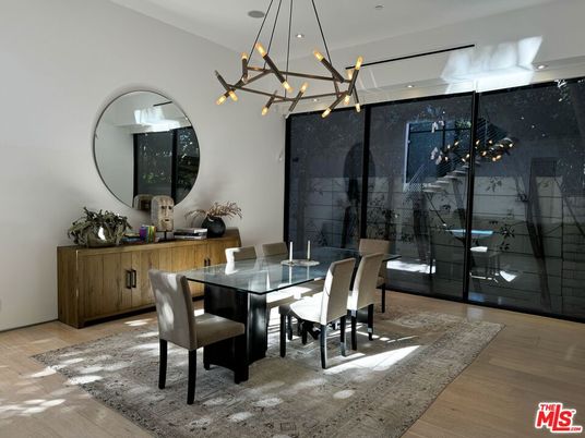 Dining room, Interior, Pendant Lights, Recessed Lighting, Wood Texture Flooring