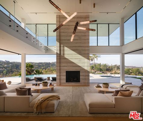 Fireplace, Interior, Living room, Pendant Lights, Wood Texture Flooring