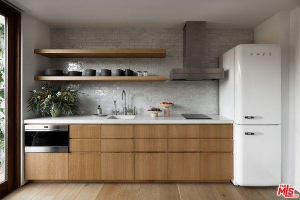 Interior, Kitchen, Stainless Steel Appliances, Stone Walls, Wood Texture Flooring