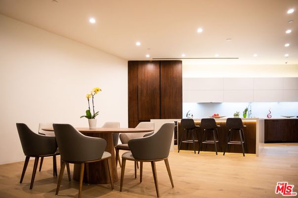 Dining room, Interior, Kitchen, Recessed Lighting, Wood Texture Flooring