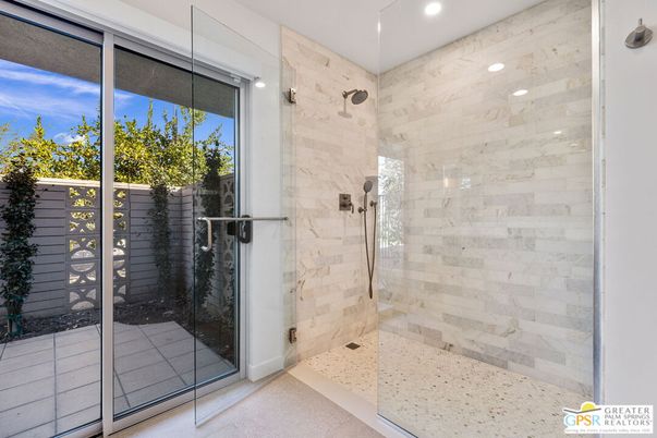 Bathroom, Glass Shower, Interior, Marble Walls, Recessed Lighting