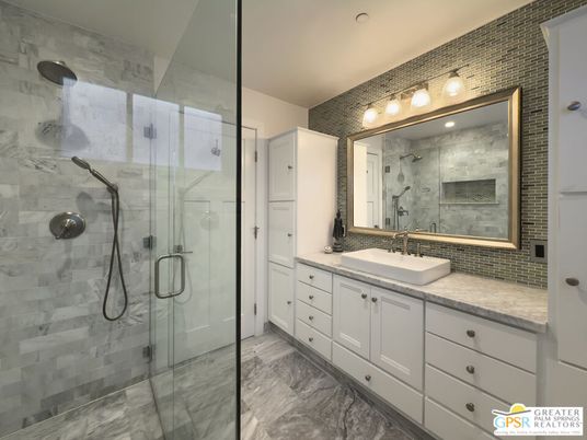 Bathroom, Dual Sink Vanities, Glass Shower, Interior, Marble