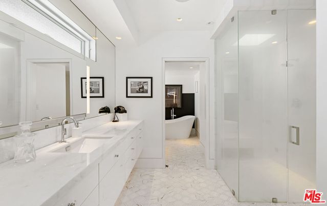 Bathroom, Dual Sink Vanities, Free Standing Baths, Glass Shower, Interior, Marble, Recessed Lighting