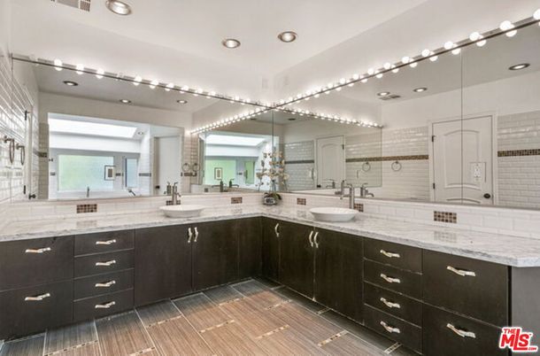 Bathroom, Dual Sink Vanities, Glass Shower, Interior, Recessed Lighting, Wood Texture Flooring