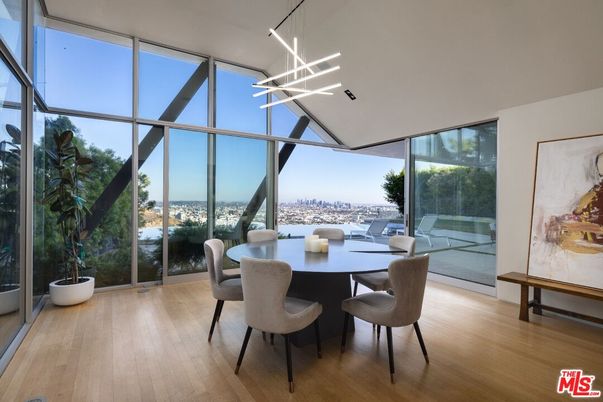 Dining room, Interior, Pendant Lights, Wood Texture Flooring