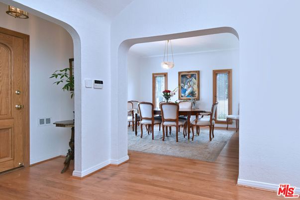 Dining room, Interior, Pendant Lights, Wood Texture Flooring