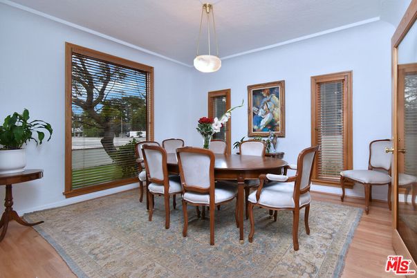 Dining room, Interior, Pendant Lights, Wood Texture Flooring