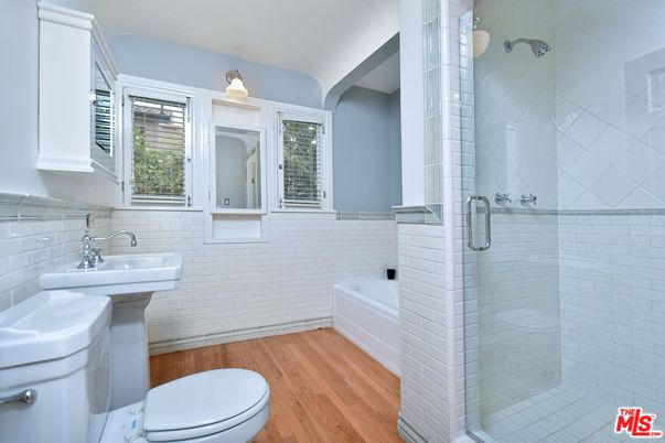 Bathroom, Glass Shower, Interior, Wood Texture Flooring