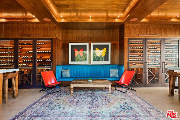 Interior, Living room, Recessed Lighting, Wine Storage, Wooden Ceilings, Wooden Walls