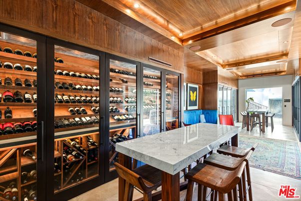 Dining room, Interior, Recessed Lighting, Wine Storage, Wooden Ceilings