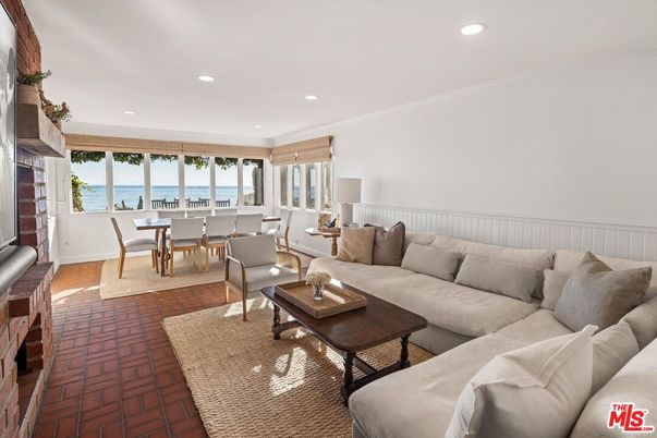 Dining room, Fireplace, Interior, Living room, Recessed Lighting, Water