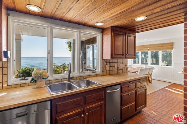 Interior, Kitchen, Recessed Lighting, Stainless Steel Appliances, Water, Wooden Ceilings