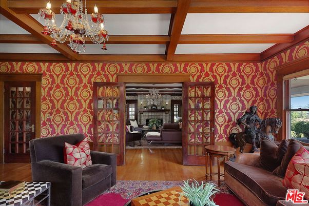 Chandelier, Interior, Living room, Wooden Beams, Wood Texture Flooring