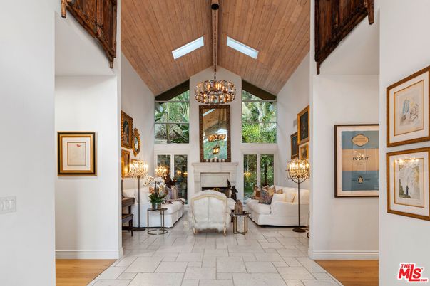 Chandelier, Fireplace, Interior, Living room, Wooden Ceilings, Wood Texture Flooring