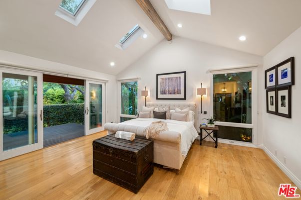 Bedroom, Interior, Recessed Lighting, Wooden Beams, Wood Texture Flooring