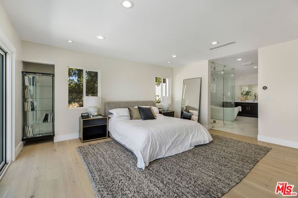 Bathroom, Bedroom, Glass Shower, Interior, Recessed Lighting, Wood Texture Flooring