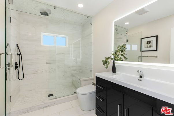 Bathroom, Glass Shower, Interior, Marble Walls, Recessed Lighting