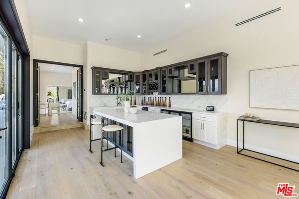 Interior, Kitchen, Marble Walls, Recessed Lighting, Wood Texture Flooring