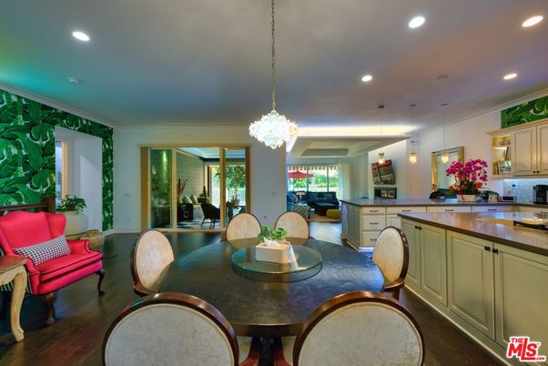 Chandelier, Dining room, Interior, Kitchen, Living room, Pendant Lights, Recessed Lighting, Wood Texture Flooring