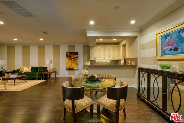 Dining room, Interior, Living room, Recessed Lighting, Wood Texture Flooring