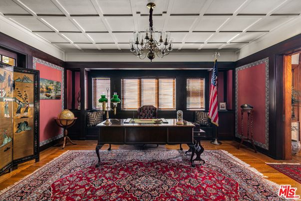 Chandelier, Home Office, Interior, Wood Texture Flooring