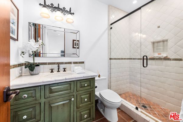 Bathroom, Glass Shower, Interior, Recessed Lighting, Tile Countertops