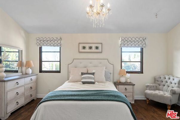 Bedroom, Chandelier, Interior, Wood Texture Flooring
