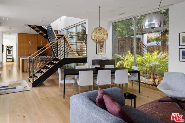 Dining room, Interior, Pendant Lights, Recessed Lighting, Wood Texture Flooring