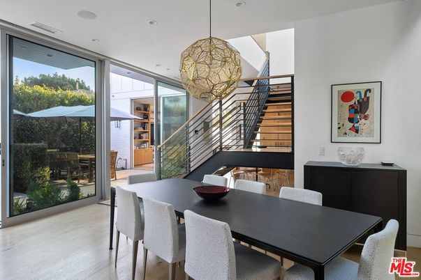 Dining room, Interior, Pendant Lights, Recessed Lighting, Wood Texture Flooring
