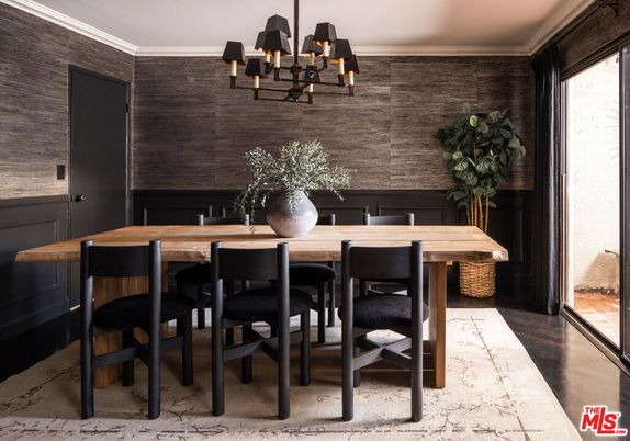 Chandelier, Dining room, Interior, Wood Texture Flooring
