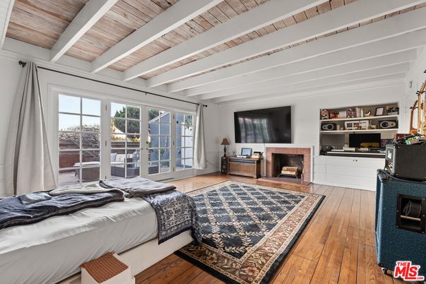 Bedroom, Fireplace, Interior, Wooden Ceilings, Wood Texture Flooring