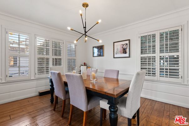 Dining room, Interior, Pendant Lights, Wood Texture Flooring