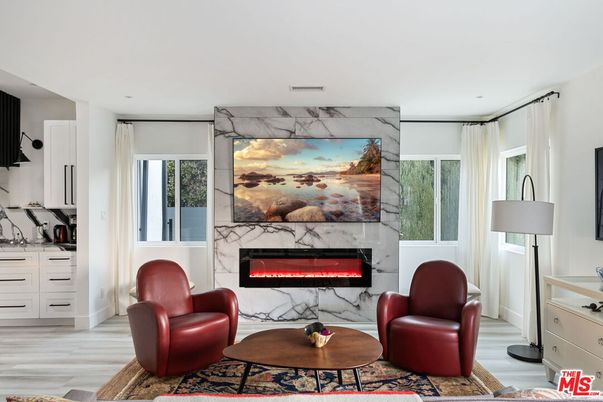 Fireplace, Interior, Living room, Marble Walls, Wood Texture Flooring