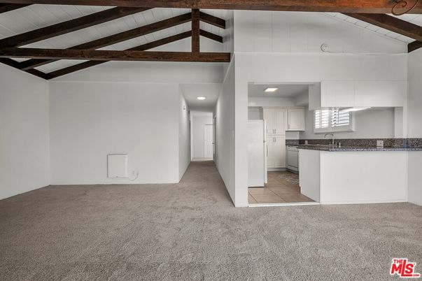Empty room, Interior, Kitchen, Recessed Lighting, Wooden Beams