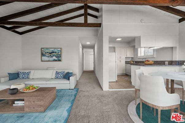 Dining room, Interior, Kitchen, Living room, Recessed Lighting, Wooden Beams
