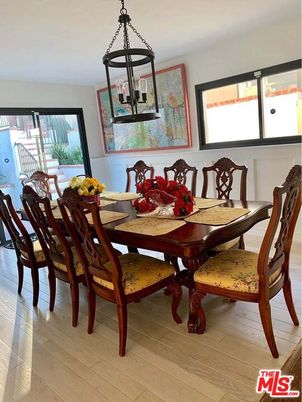 Dining room, Interior, Pendant Lights, Wood Texture Flooring