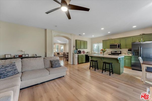 Interior, Kitchen, Living room, Recessed Lighting, Stainless Steel Appliances, Wood Texture Flooring