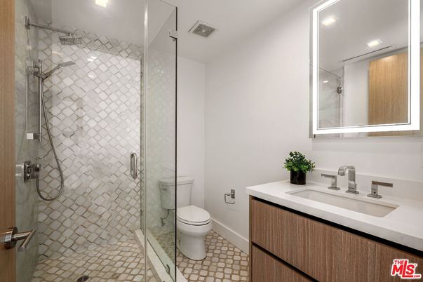 Bathroom, Glass Shower, Interior, Recessed Lighting