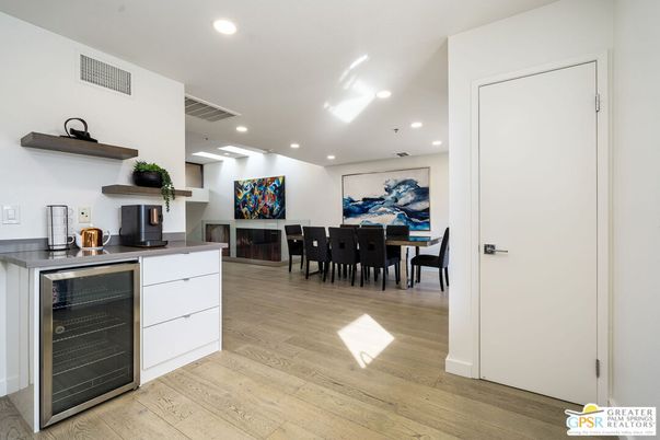 Dining room, Interior, Recessed Lighting, Wood Texture Flooring