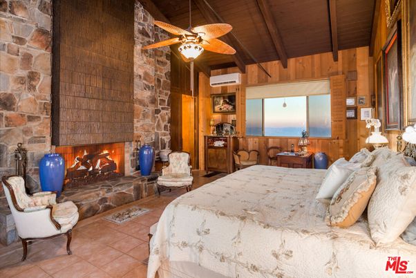 Bedroom, Fireplace, Interior, Stone Walls, Water, Wooden Beams, Wooden Ceilings, Wooden Walls